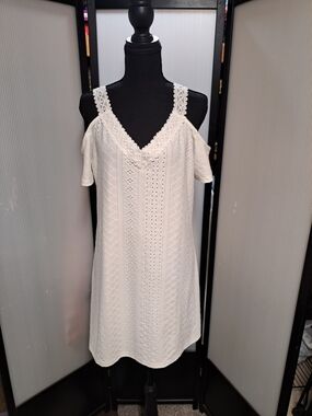 White Eyelet Cold-Shoulder Summer Dress